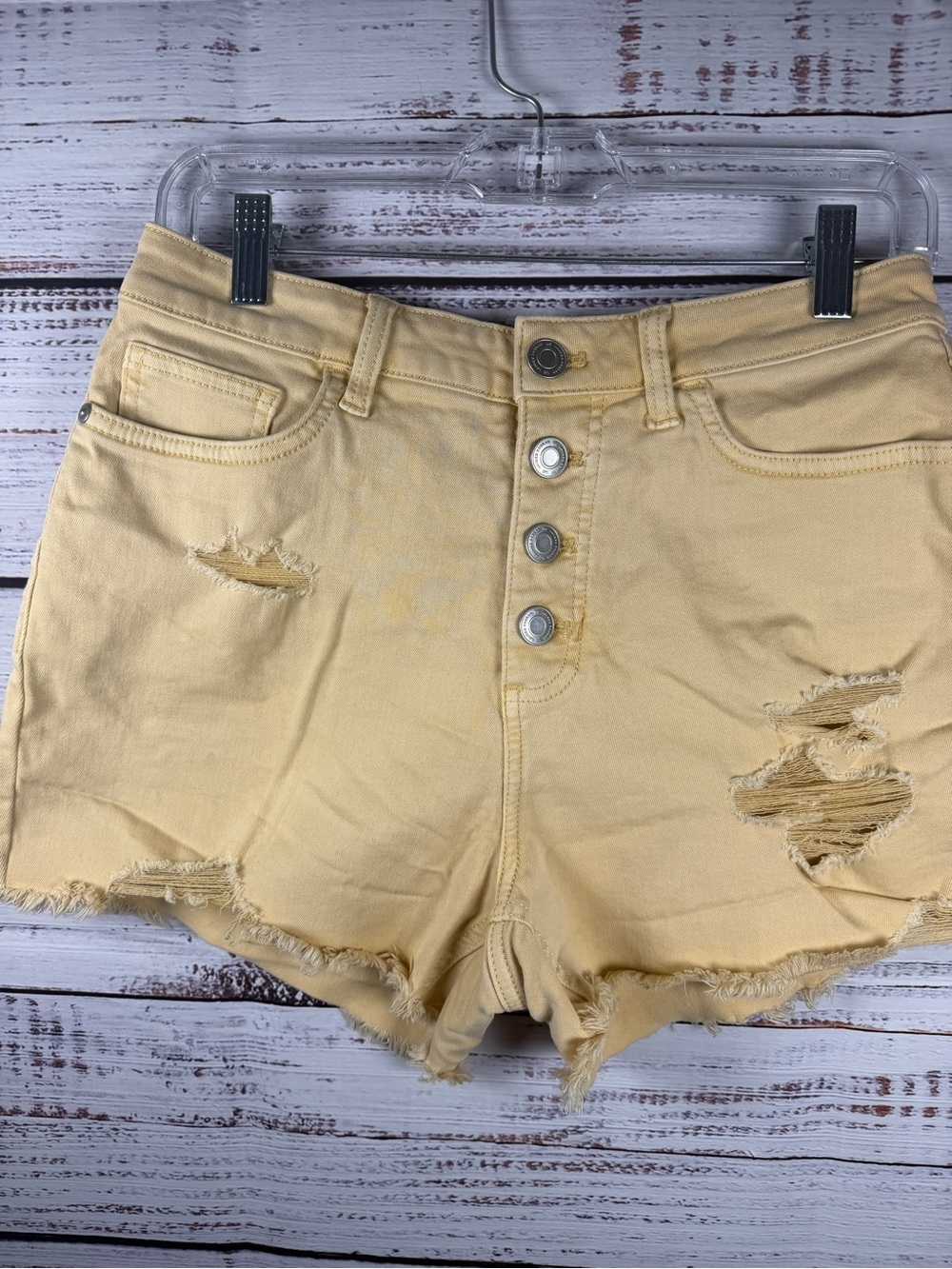 LC Lauren Conrad High Rise Button Fly Distressed Cutoff Shorts Yellow Size 4 - Picture 3 of 7